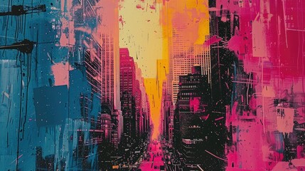 Obraz premium Abstract Urban Street with Vibrant Color Overlays