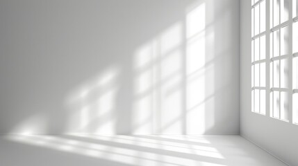 Shadow of glass window on white wall of empty modern house interior.