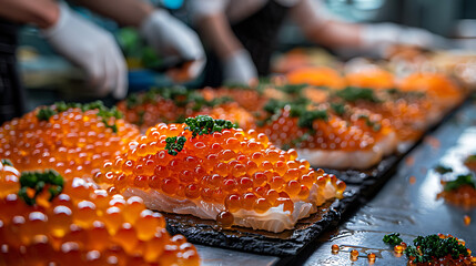 Discover bustling market scene where vendor proudly display array of caviar sourced acclaimed supplier favored Michelinstar restaurant worldwide aroma of gourmet wish lingers air enticing passersby