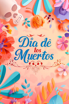 Text "Dia de los Muertos" on pastel background