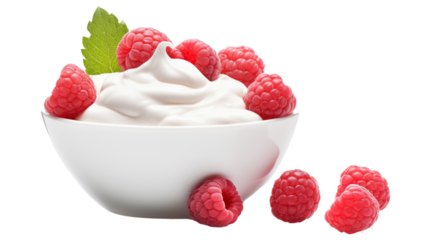 Raspberry fruit dropped in yogurt or milk splash. Fruit and yogurt.
