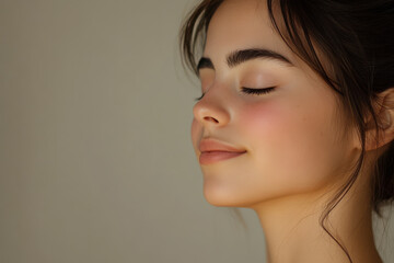 A close up of a girl's face with her eyes closed