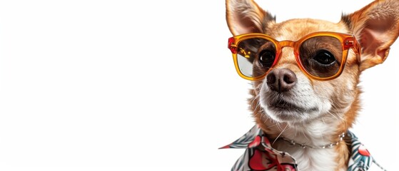 Chihuahua Wearing Sunglasses and Floral Shirt