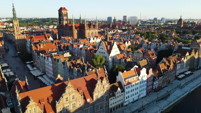 Gdansk Drone aerial view of the city architecture center Europe Poland