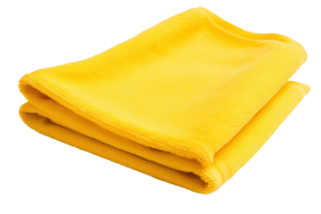 close-up shot of a yellow microfiber cleaning cloth, isolated on a white background