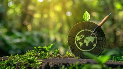 A world map is drawn on a tree stump with a pen and a small leaf. Generative AI