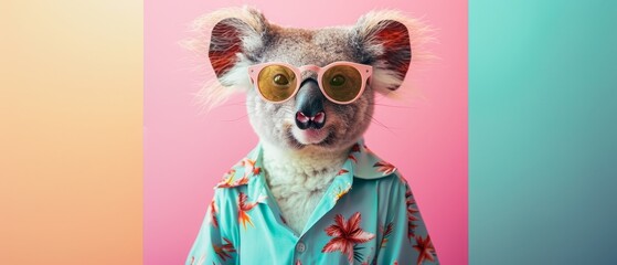 Fototapeta premium Cool Koala in Sunglasses and Floral Shirt