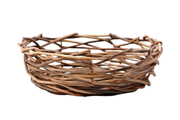 Obraz premium classic wicker basket woven from natural willow branches, with a warm, rustic appearance. Isolated on white background