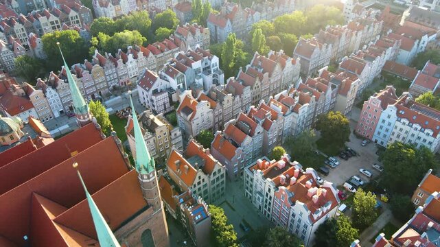 Gdansk Drone aerial view of the city architecture center Europe Poland