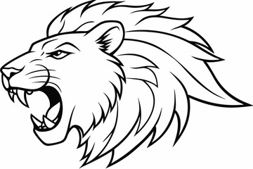 Roaring Lion Head - Vector Illustration, Cartoon, Clipart, and Line Art Design