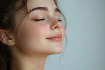 Fototapeta premium A close up of a girl's face with her eyes closed