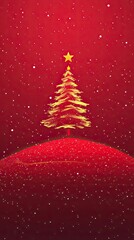 Festive Christmas Tree Against Red Background