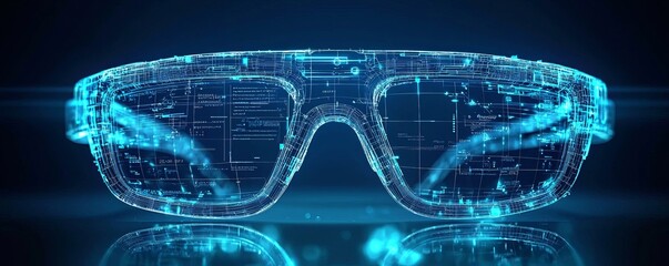 Digital illustration of advanced wireframe smart glasses showcasing futuristic technology
