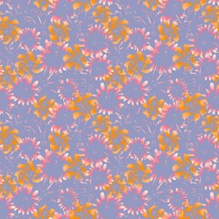 Discover a seamless pattern featuring meta flowers and cosmic buds, blending vibrant colors and whimsical designs for a unique, artistic touch in any project.