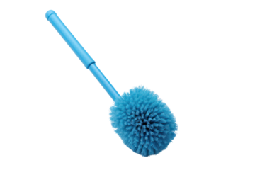 blue toilet brush with a white handle, isolated on a white background