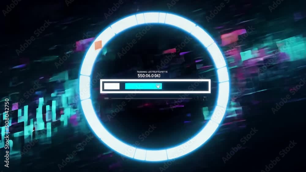 Poster glitchy circular loading bar for cyber attack progress generative ai