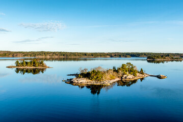 Panoramic view of the islands in the archipelago of Stockholm. Sweden. Water landscape
