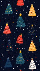 Colorful Christmas Trees on Night Background