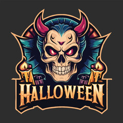 Halloween skull t-shirt design vector art illustration, lettering Halloween