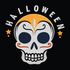 Halloween skull t-shirt design vector art illustration, lettering Halloween