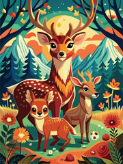 Obraz premium A Family of Deer Standing Together in a Forest Clearing