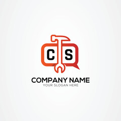Fototapeta premium Services Icon or Chat Logo With Letter CS Logo Isolated Vector Illustration