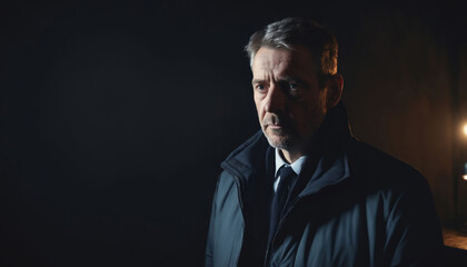 Fototapeta premium photo of serious government officer with polite outfit during investigation scene, generative AI