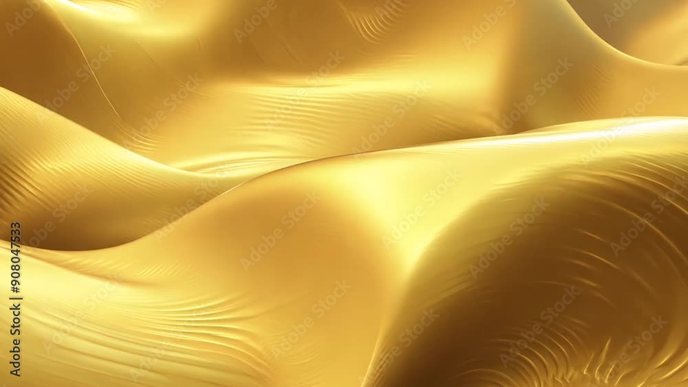 Poster dynamic animation of flowing gold waves over soft surface generative ai