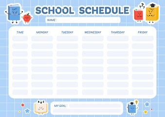 School timetable for kids, educational schedule, weekly planner, printable school schedule for children. School children routine timetable. Education, class, lessons plan. Back to school planner.