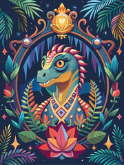 Obraz premium Colorful Dragon in Ornate Frame with Floral Surroundings