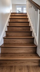 Wooden stairs in the modern interior, closeup