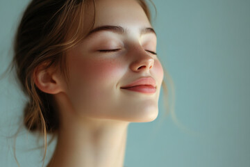 Fototapeta premium A close up of a girl's face with her eyes closed