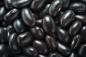 Close-up of shiny black beans filling the frame