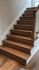 Wooden stairs in the modern interior, closeup