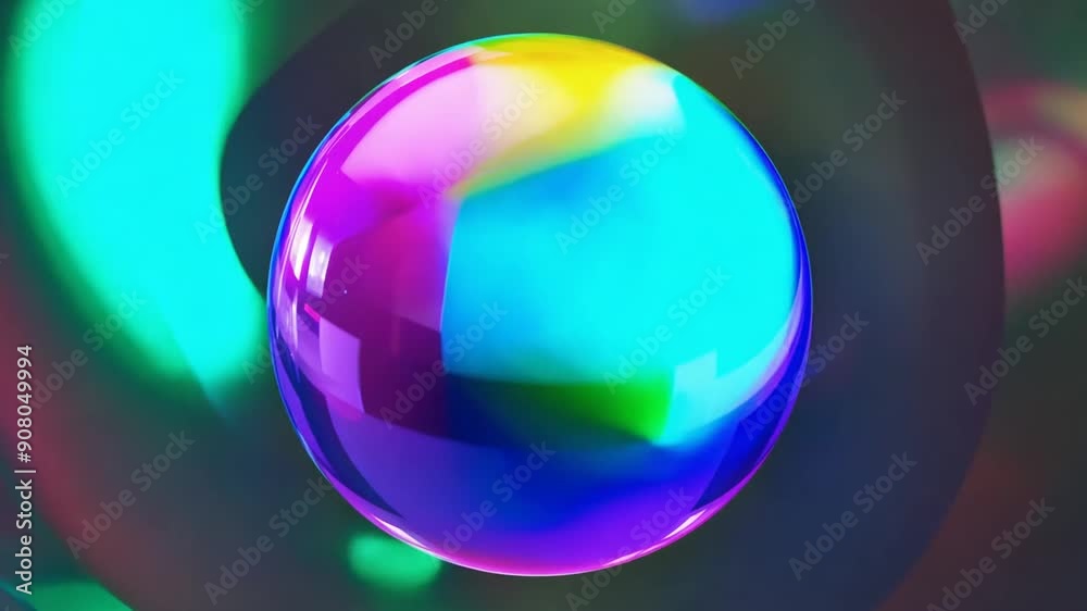 Poster colorful shiny rotating orb against abstract multi-colored background generative ai