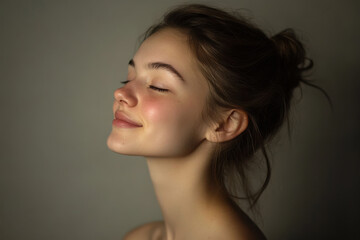 A close up of a girl's face with her eyes closed
