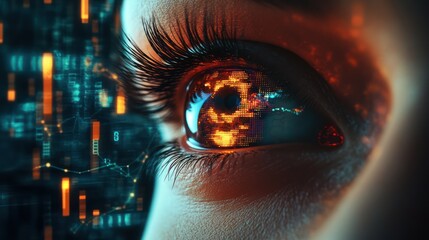 close-up of an eye with digital elements