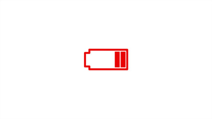 Battery icon. red symbol of battery. battery charging icon. Battery icon isolated on white background.