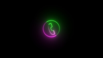 Neon Telephone call icon. glowing Ringing phone icon. Glowing Phone sign. Glowing neon line Telephone handset icon isolated on black background.