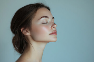 Naklejka premium A close up of a girl's face with her eyes closed