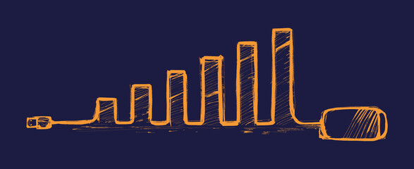 A hand drawn illustration depicting a mouse that creates an ascending graph from left to right