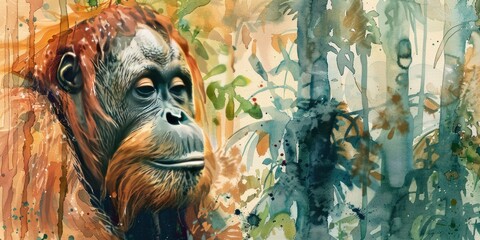 Obraz premium Watercolor Portrait of Orangutan