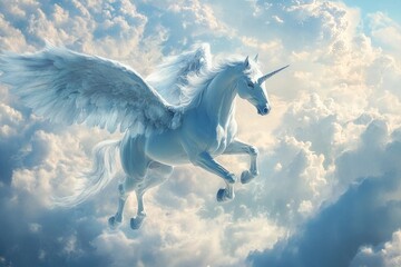 Fototapeta premium Powerful Pegasus Soaring Through the Heavens, Capturing the Essence of Greek Mythological Legends and Heroic Adventure â€“ Perfect for Inspirational Art, ai
