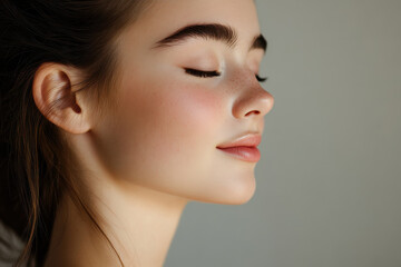 Fototapeta premium A close up of a girl's face with her eyes closed
