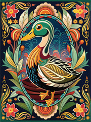 Fototapeta premium Stylized Duck with Floral Ornamentation