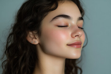 Fototapeta premium A close up of a girl's face with her eyes closed