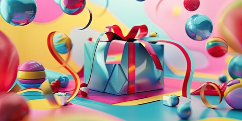 Colorful Present Wrapped in Dynamic Ribbons