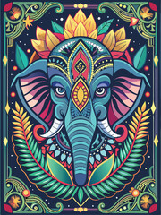 Ornate Elephant Head with Floral and Geometric Patterns