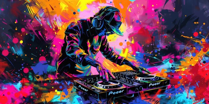 Energetic DJ with Colorful Lights