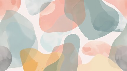 A minimalist abstract pattern with large, soft-edged shapes in muted pastel tones, creating a calm, relaxing backdrop suitable for a serene living space.